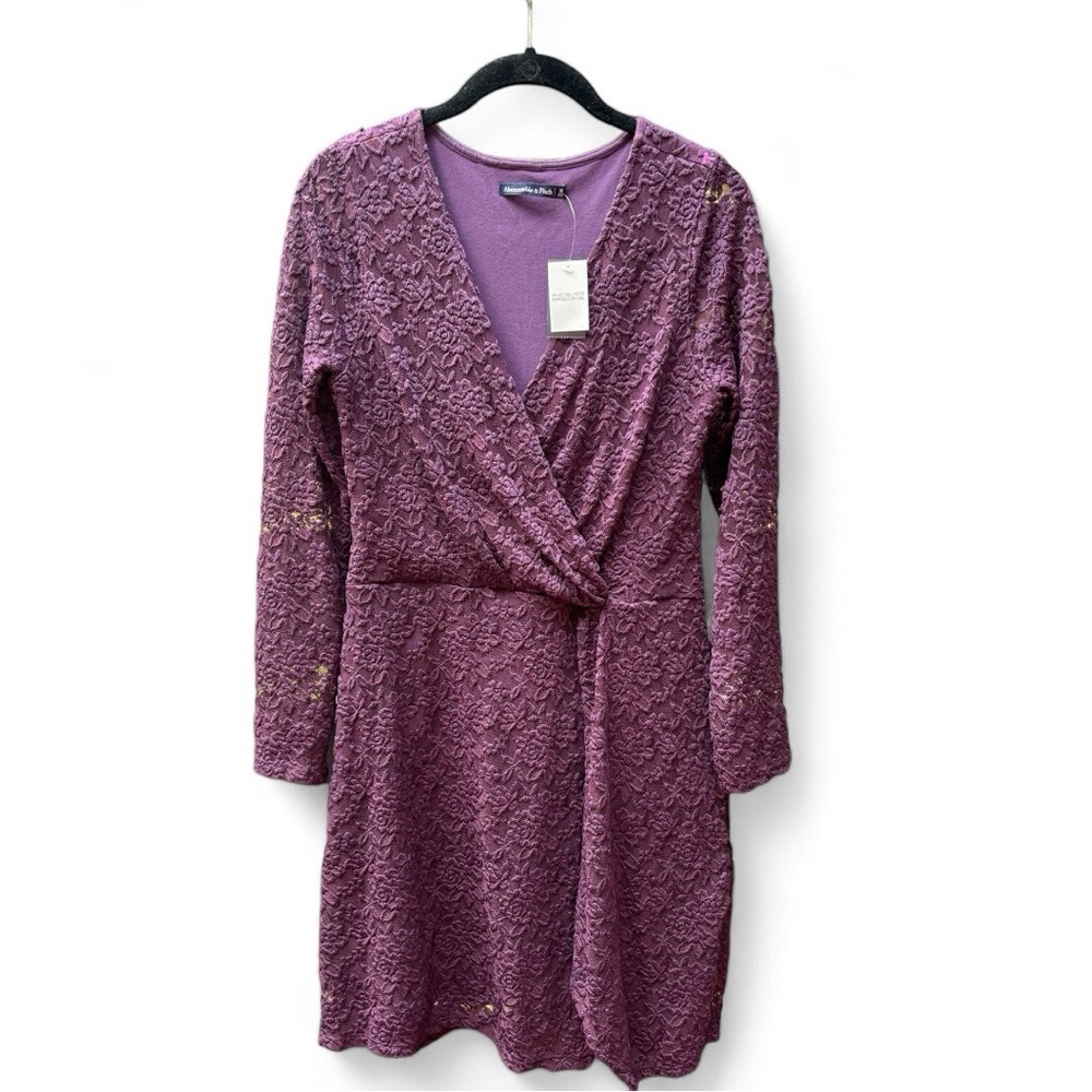NWT Abercrombie and Fitch Purple Lace Dress Women Sz M Long Sleeve Wrap Vneck